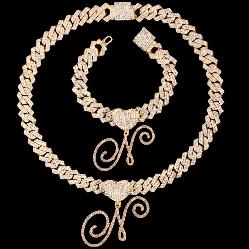 Cursive Letter Pendant Cuban Chain and FREE Bracelet - Image 30