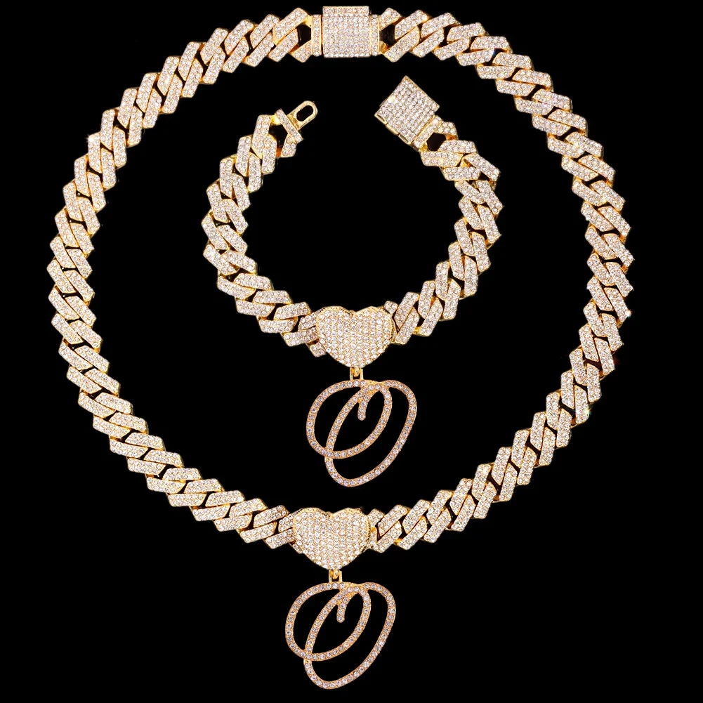 Cursive Letter Pendant Cuban Chain and FREE Bracelet - Image 31