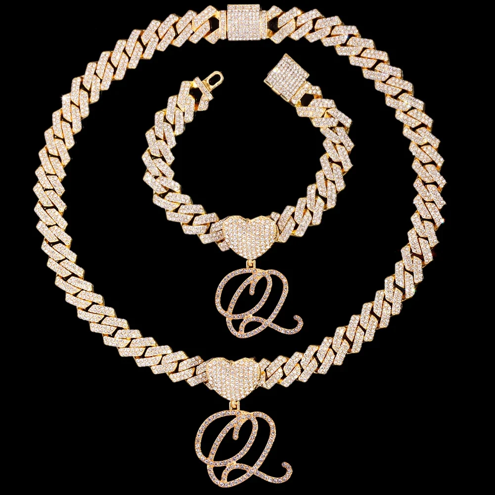 Cursive Letter Pendant Cuban Chain and FREE Bracelet - Image 33