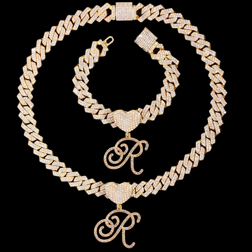 Cursive Letter Pendant Cuban Chain and FREE Bracelet - Image 34