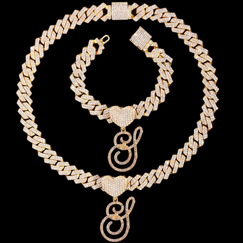Cursive Letter Pendant Cuban Chain and FREE Bracelet - Image 35