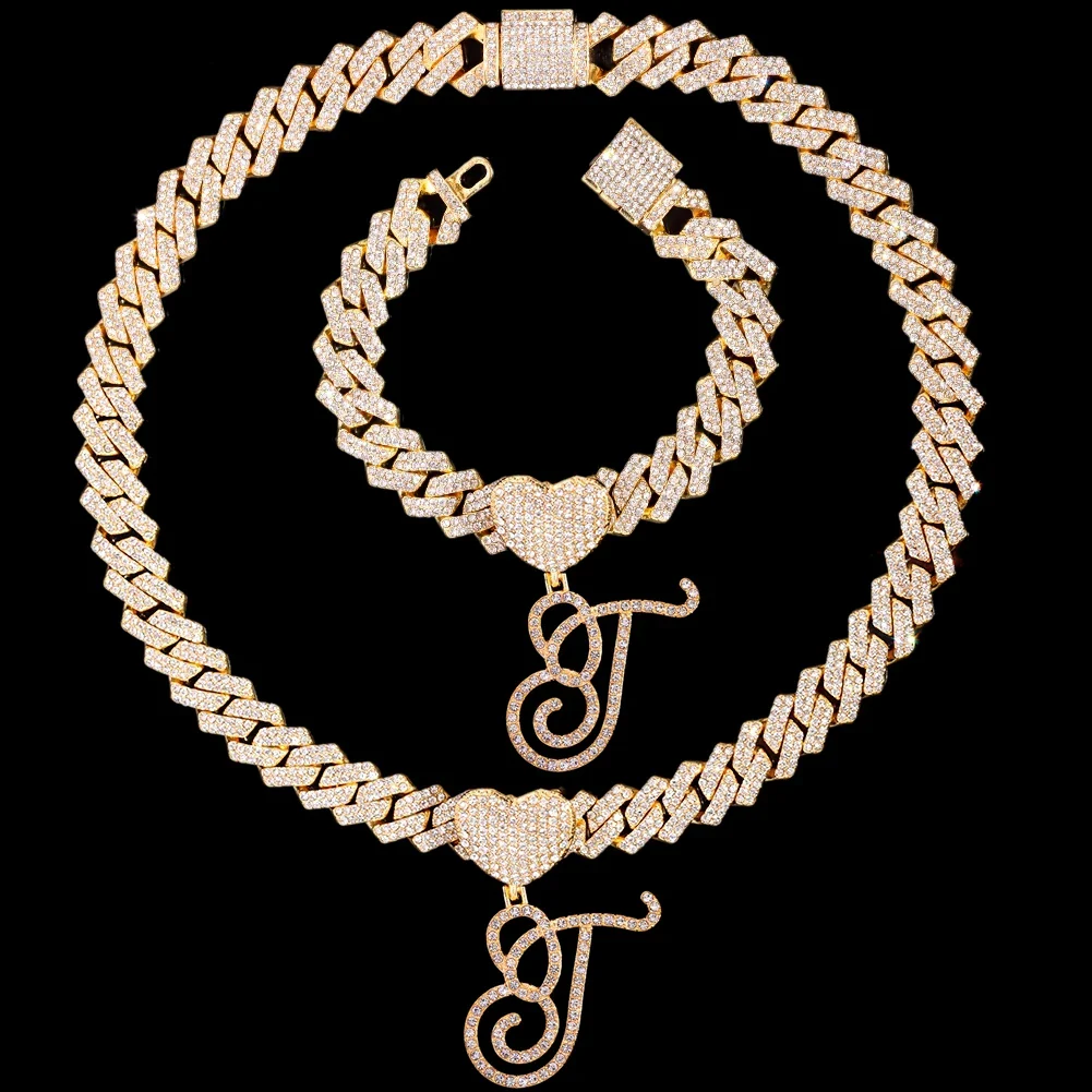 Cursive Letter Pendant Cuban Chain and FREE Bracelet - Image 36