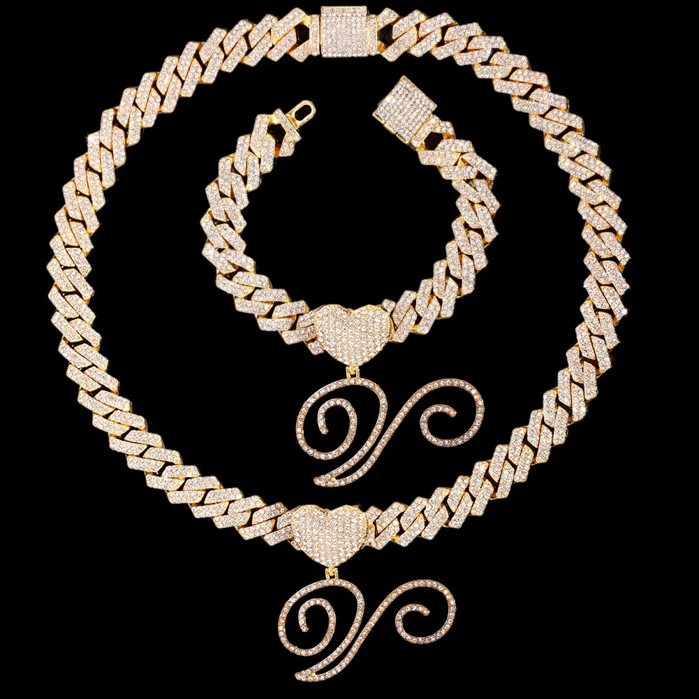 Cursive Letter Pendant Cuban Chain and FREE Bracelet - Image 38