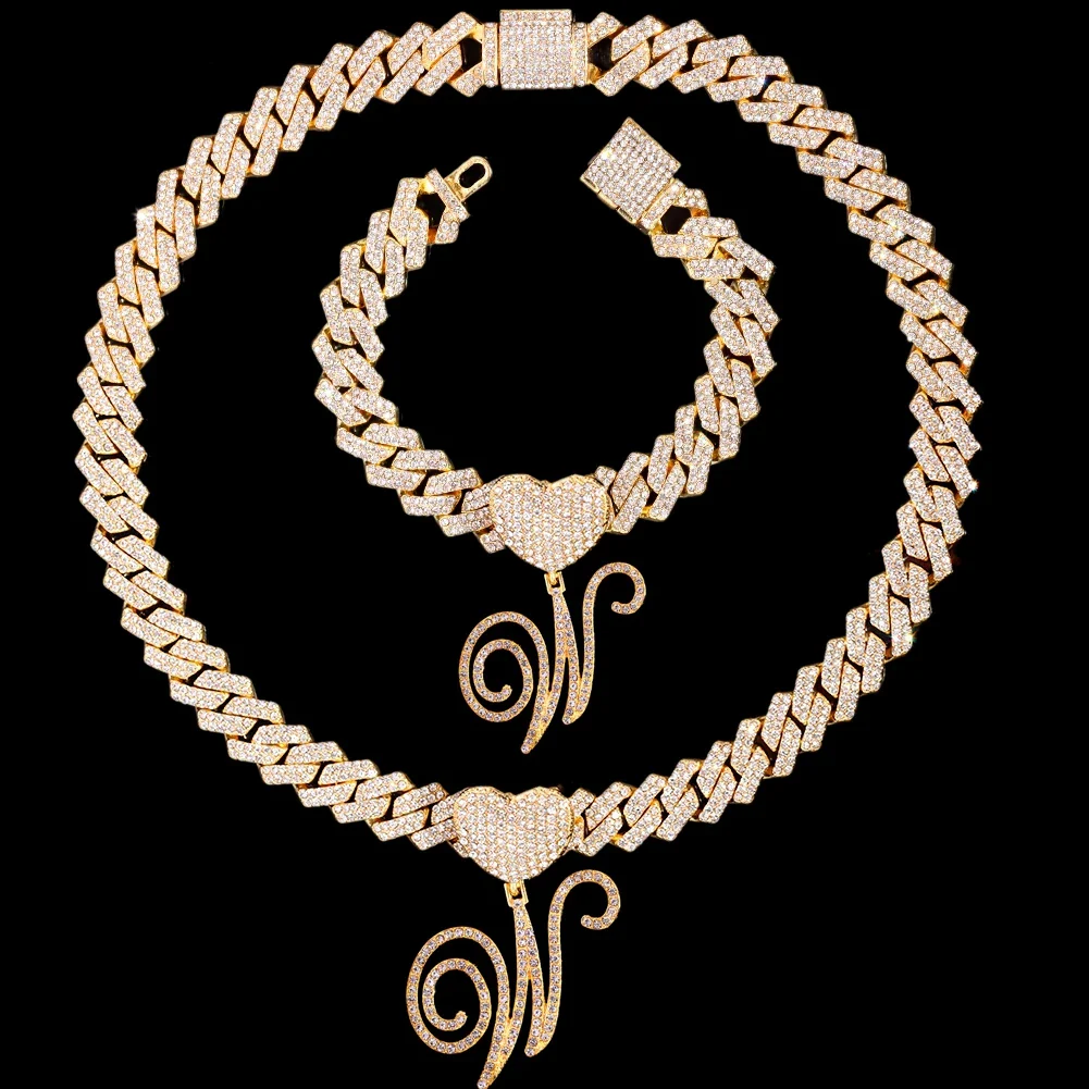 Cursive Letter Pendant Cuban Chain and FREE Bracelet - Image 39