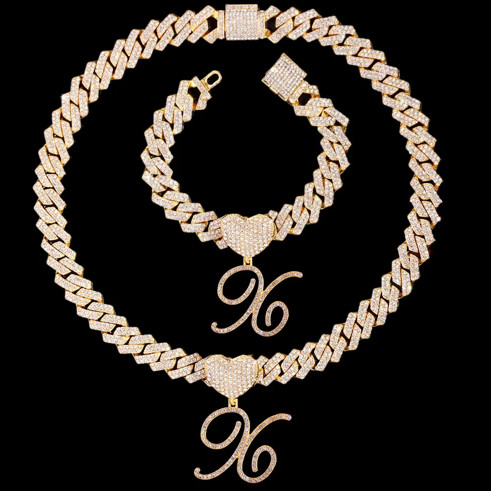 Cursive Letter Pendant Cuban Chain and FREE Bracelet - Image 40