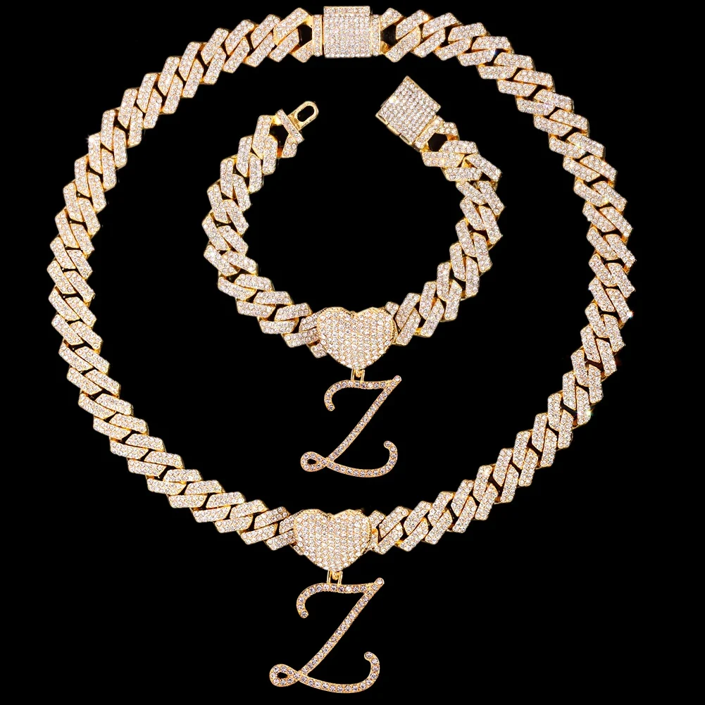 Cursive Letter Pendant Cuban Chain and FREE Bracelet - Image 42
