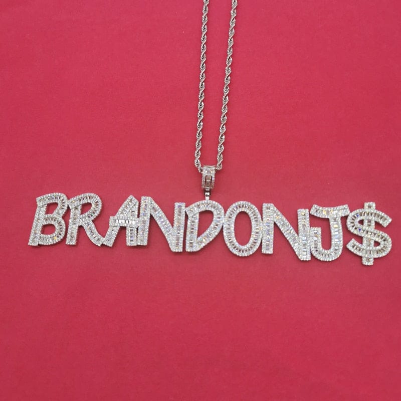 Custom Name Necklace | VVS Jewelry Custom Baguette Letter Pendant Chain - Image 15