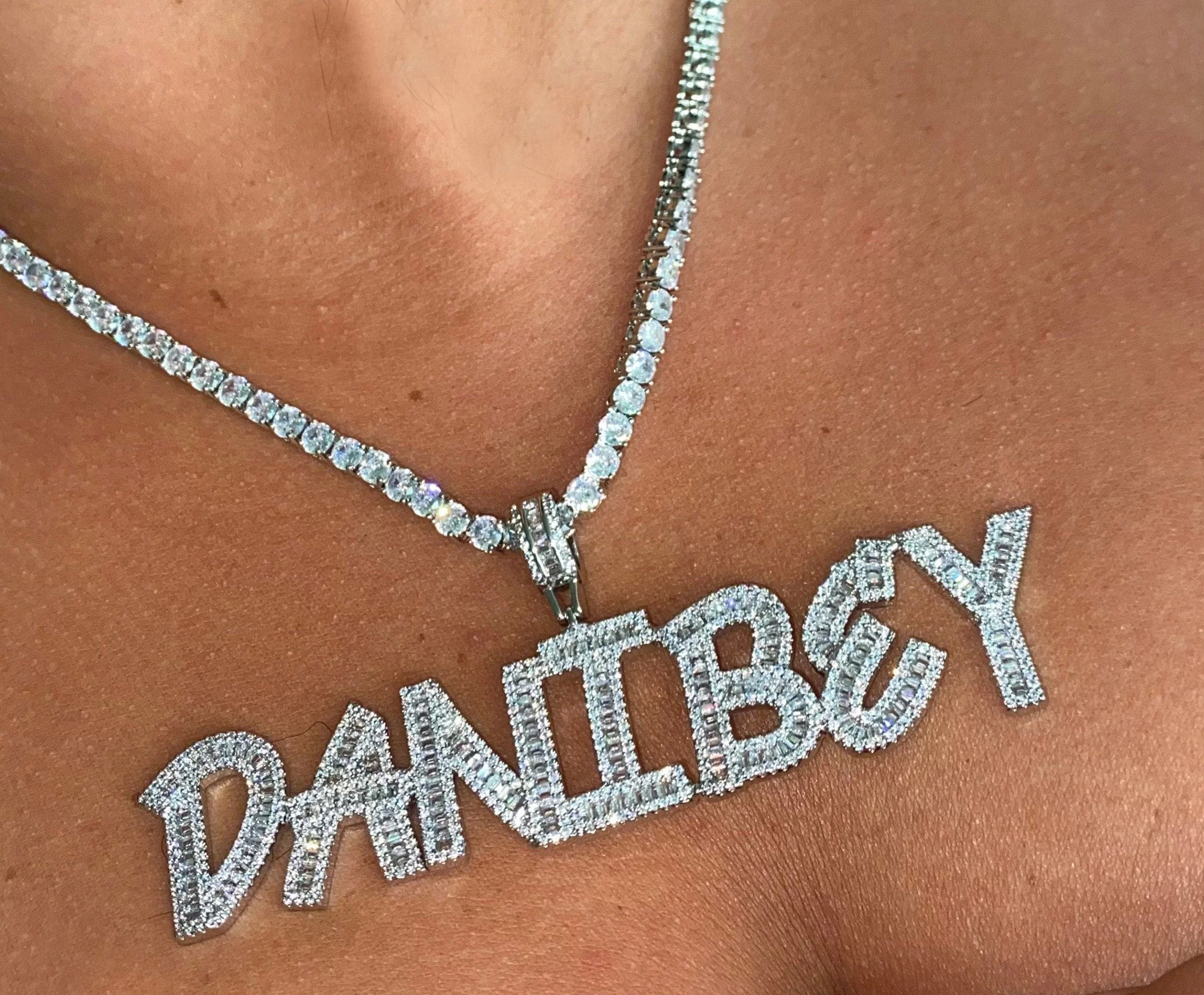 Custom Name Necklace | VVS Jewelry Custom Baguette Letter Pendant Chain - Image 4