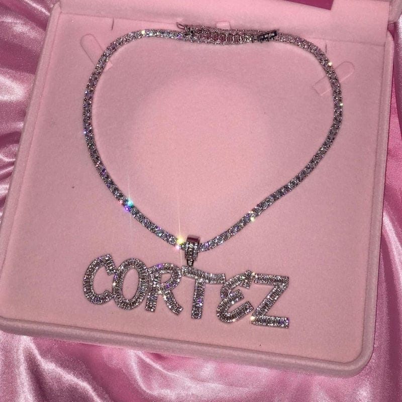 Custom Name Necklace | VVS Jewelry Custom Baguette Letter Pendant Chain - Image 5