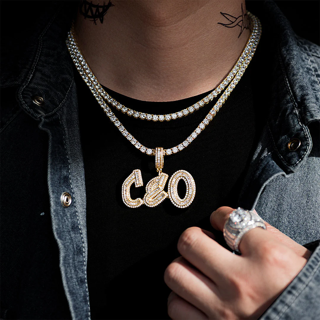Custom Name Necklace | VVS Jewelry Custom Baguette Letter Pendant Chain - Image 7