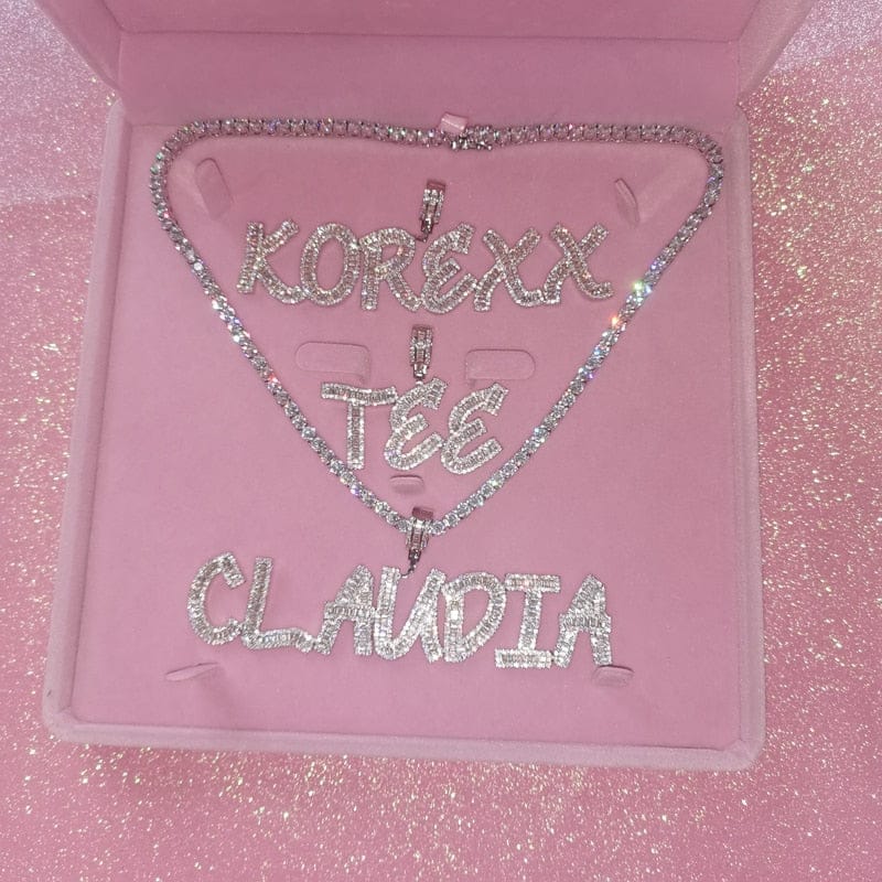 Custom Name Necklace | VVS Jewelry Custom Baguette Letter Pendant Chain - Image 8