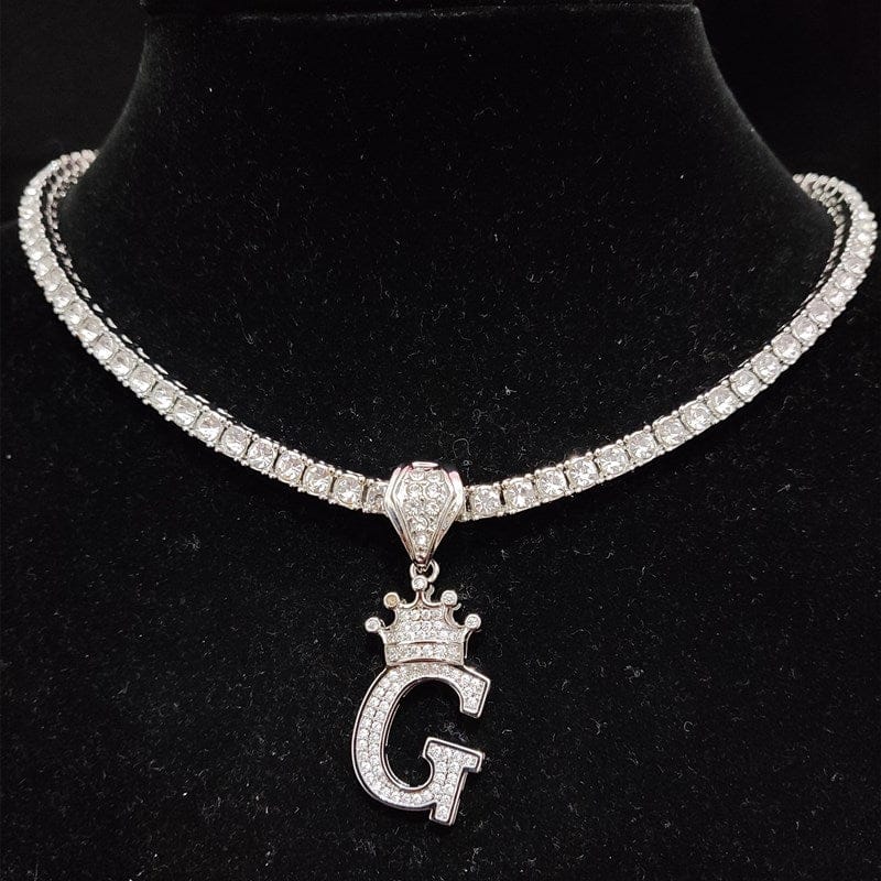 Custom Block Crown Initial Pendant Tennis Chain - Image 11