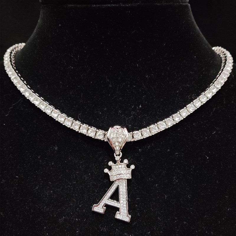 Custom Block Crown Initial Pendant Tennis Chain - Image 12