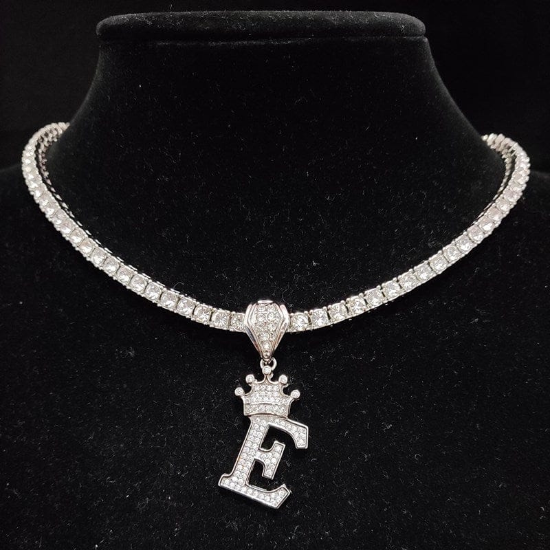Custom Block Crown Initial Pendant Tennis Chain - Image 13
