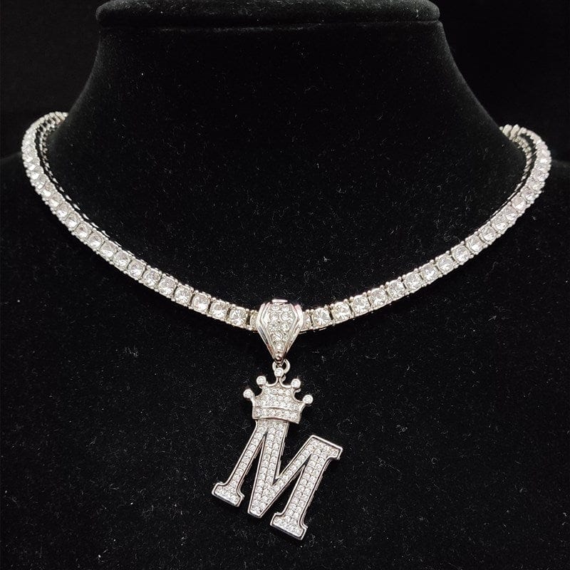 Custom Block Crown Initial Pendant Tennis Chain - Image 18