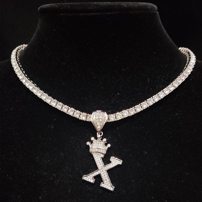 Custom Block Crown Initial Pendant Tennis Chain - Image 19