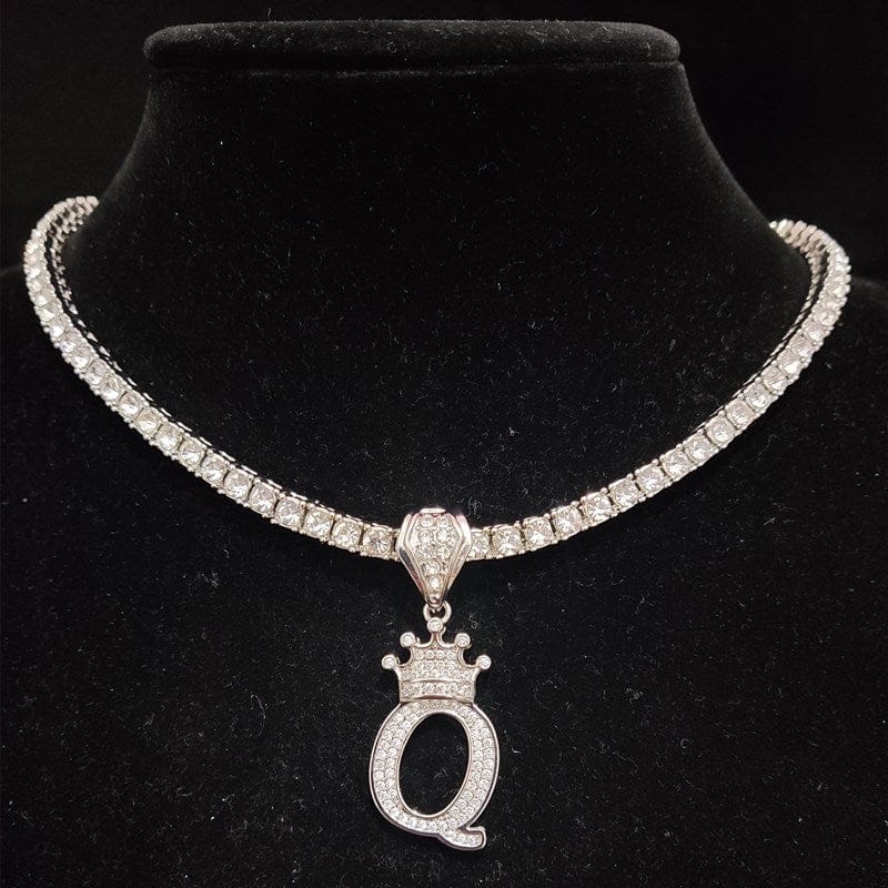 Custom Block Crown Initial Pendant Tennis Chain - Image 2