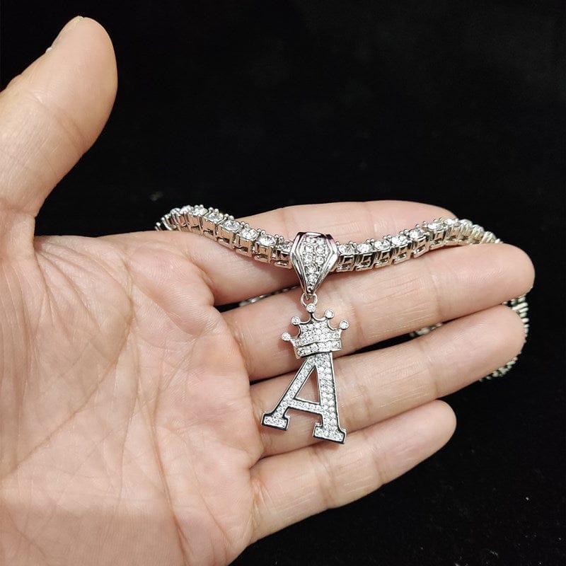 Custom Block Crown Initial Pendant Tennis Chain - Image 20