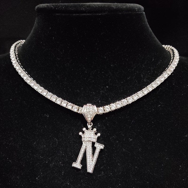 Custom Block Crown Initial Pendant Tennis Chain - Image 22