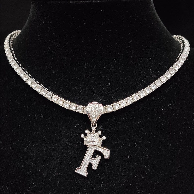 Custom Block Crown Initial Pendant Tennis Chain - Image 23