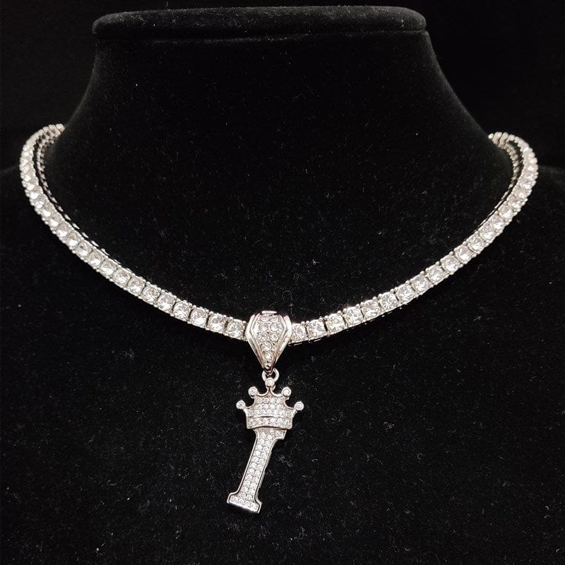 Custom Block Crown Initial Pendant Tennis Chain - Image 25