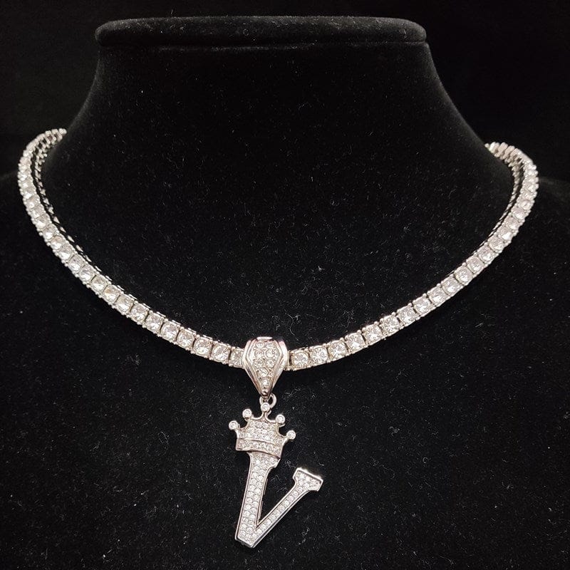 Custom Block Crown Initial Pendant Tennis Chain - Image 26
