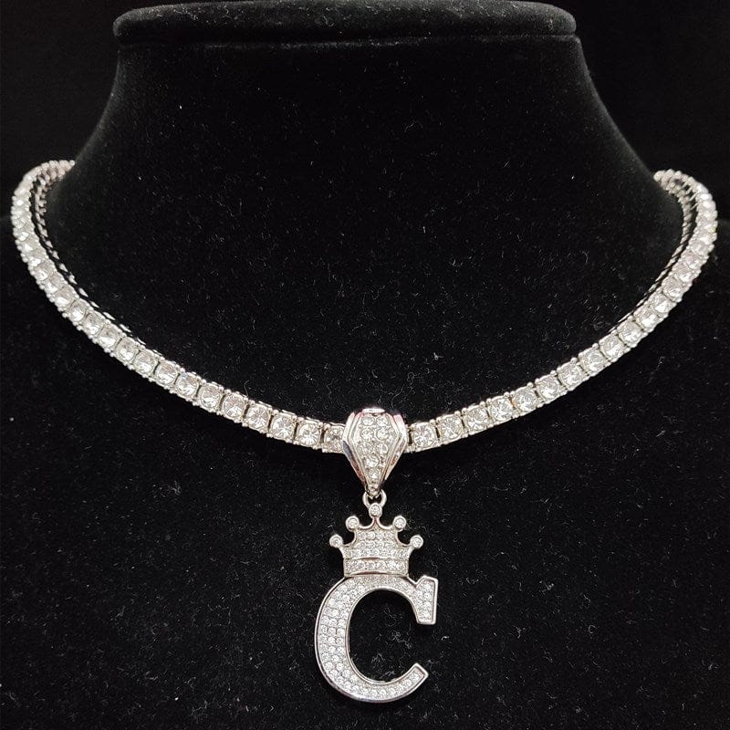 Custom Block Crown Initial Pendant Tennis Chain - Image 27