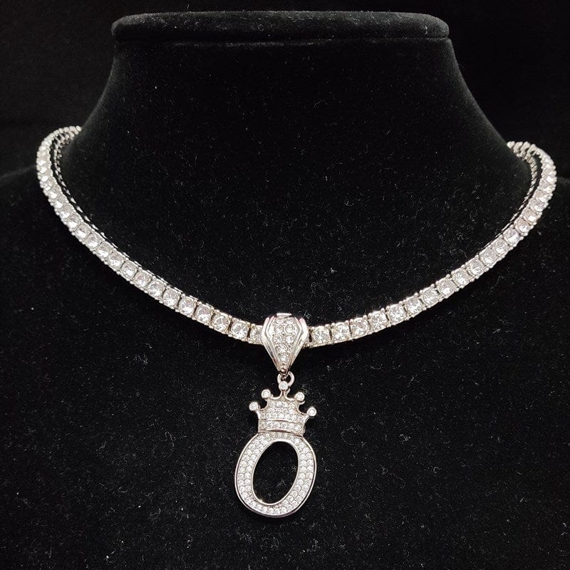 Custom Block Crown Initial Pendant Tennis Chain - Image 29