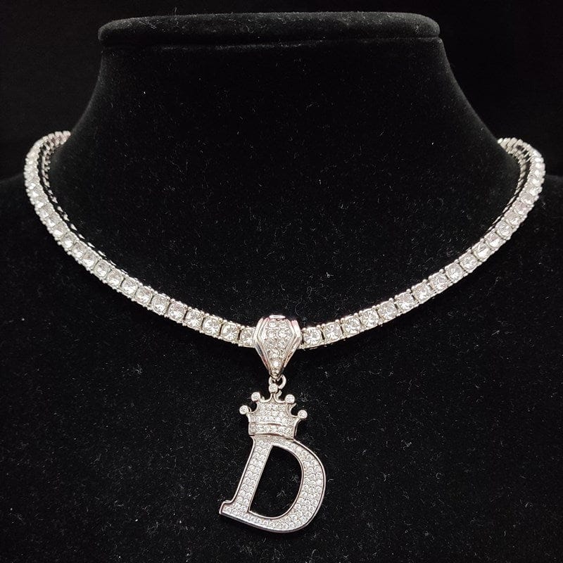 Custom Block Crown Initial Pendant Tennis Chain - Image 30