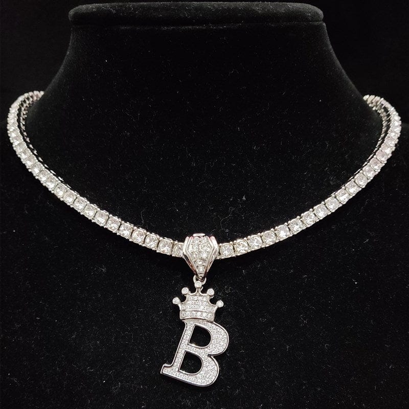 Custom Block Crown Initial Pendant Tennis Chain - Image 32