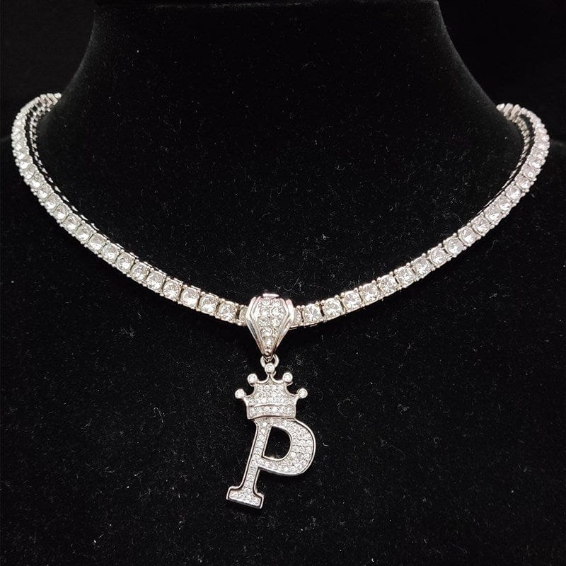 Custom Block Crown Initial Pendant Tennis Chain - Image 33