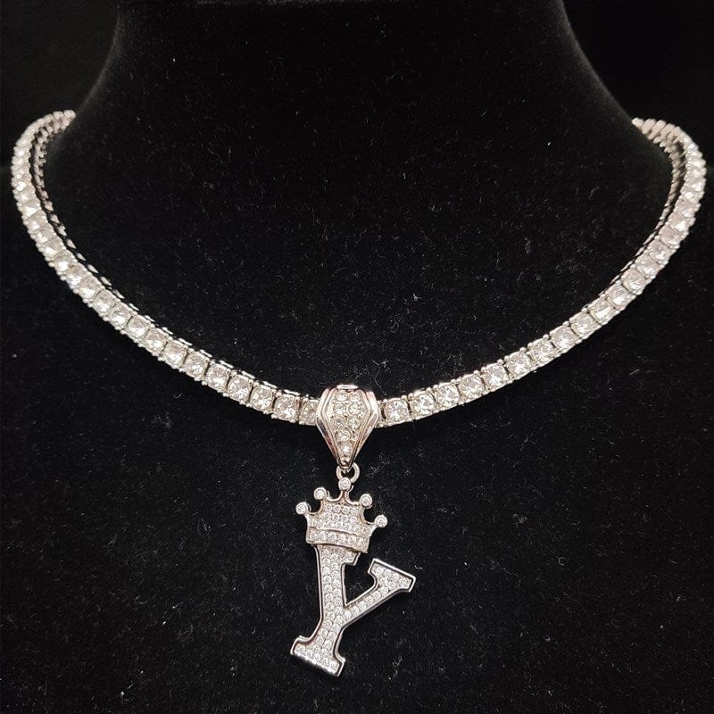 Custom Block Crown Initial Pendant Tennis Chain - Image 4