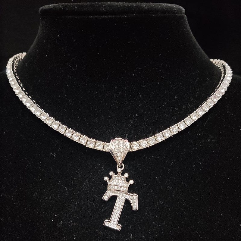 Custom Block Crown Initial Pendant Tennis Chain - Image 7