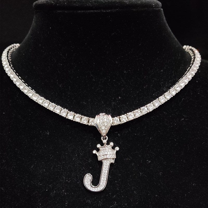Custom Block Crown Initial Pendant Tennis Chain - Image 9