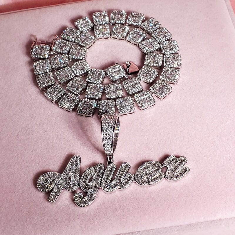 Custom Brush Script Name Pendant with FREE Baguette Tennis Chain - Image 11