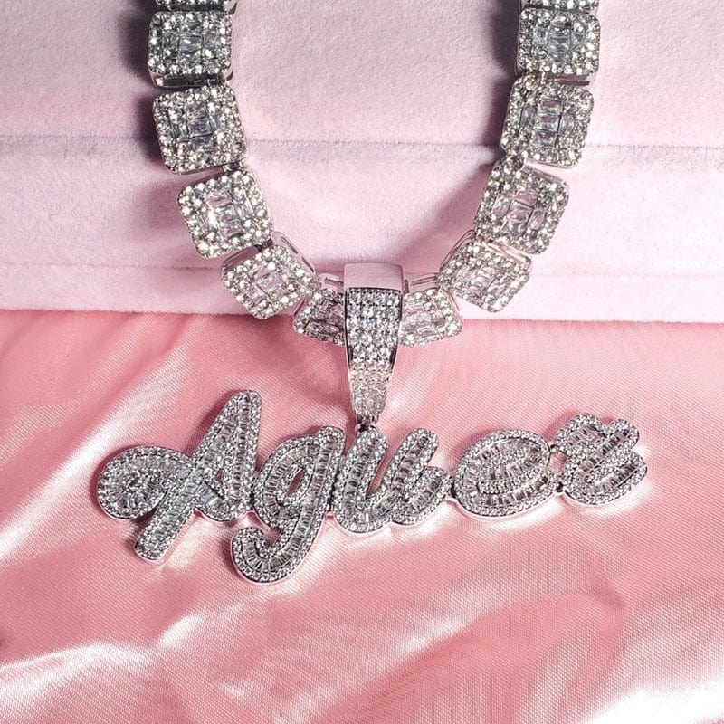 Custom Brush Script Name Pendant with FREE Baguette Tennis Chain - Image 3