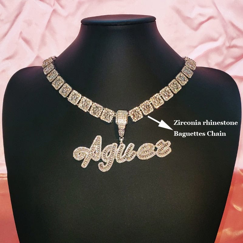 Custom Brush Script Name Pendant with FREE Baguette Tennis Chain - Image 4