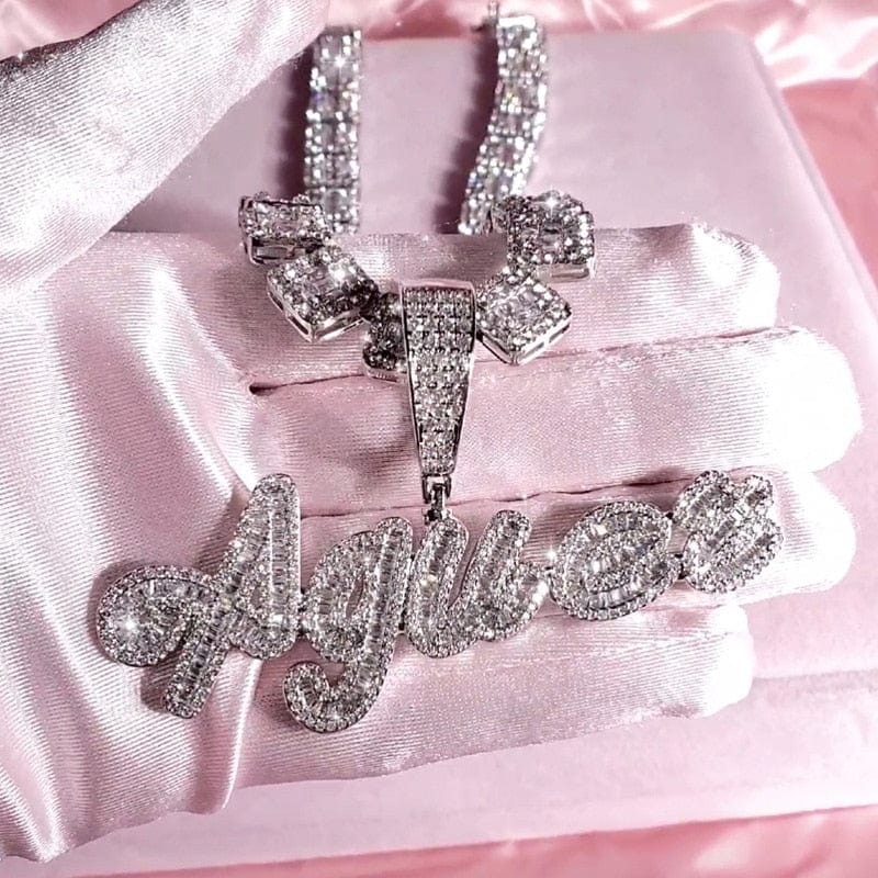 Custom Brush Script Name Pendant with FREE Baguette Tennis Chain - Image 6