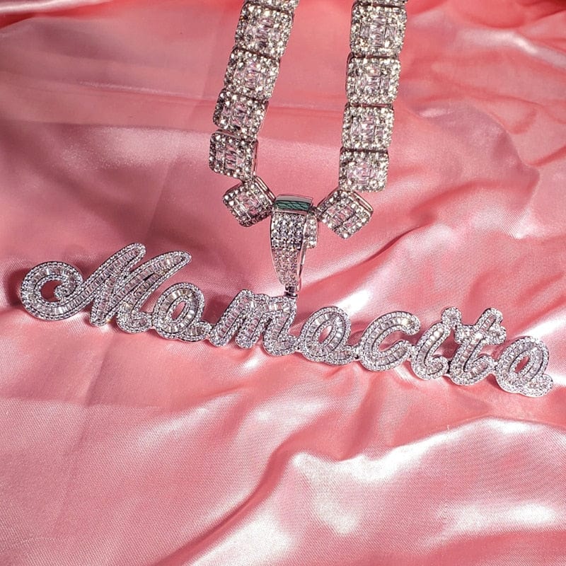 Custom Brush Script Name Pendant with FREE Baguette Tennis Chain - Image 8