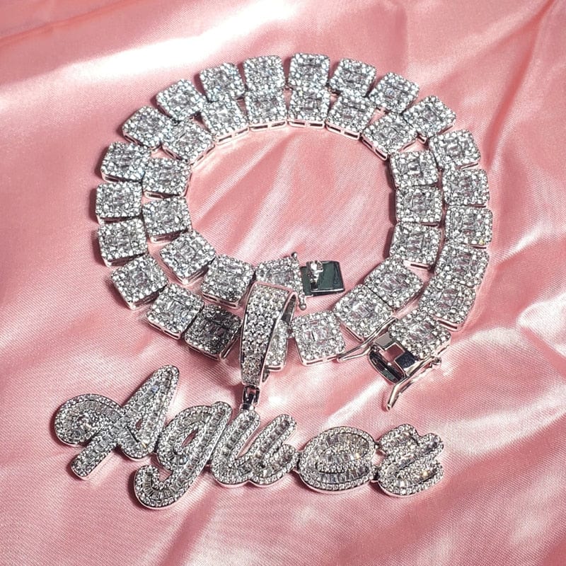 Custom Brush Script Name Pendant with FREE Baguette Tennis Chain - Image 9