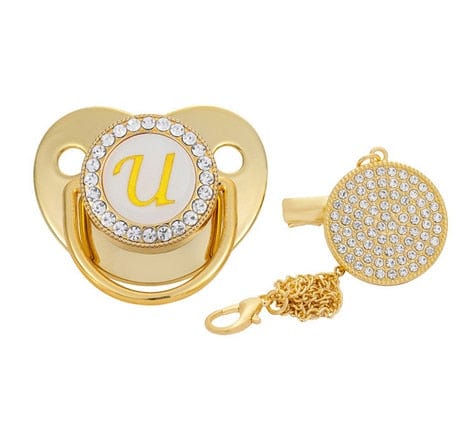 Custom Gold Bling Initial BPA Free Baby Pacifier - Image 11