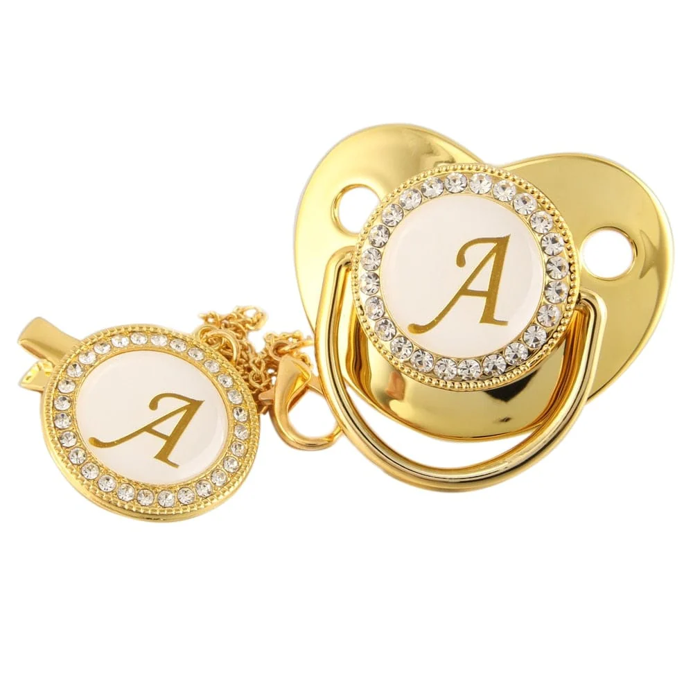 Custom Gold Bling Initial BPA Free Baby Pacifier - Image 25