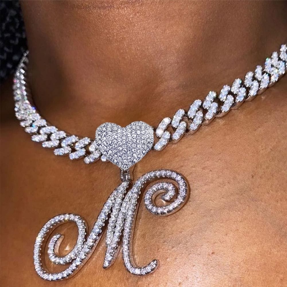 Custom Initial Cuban Heart Pendant Necklace + FREE Tennis Chain - Image 10