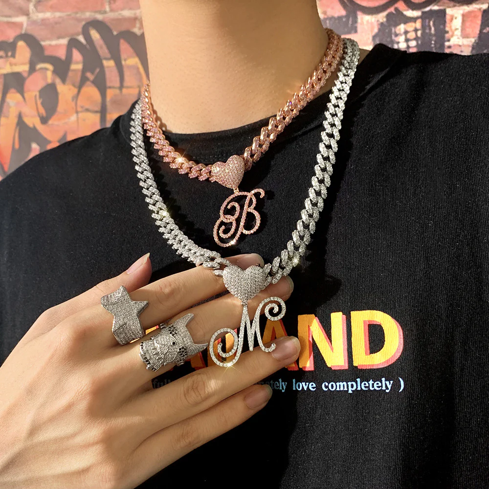 Custom Initial Cuban Heart Pendant Necklace + FREE Tennis Chain - Image 11