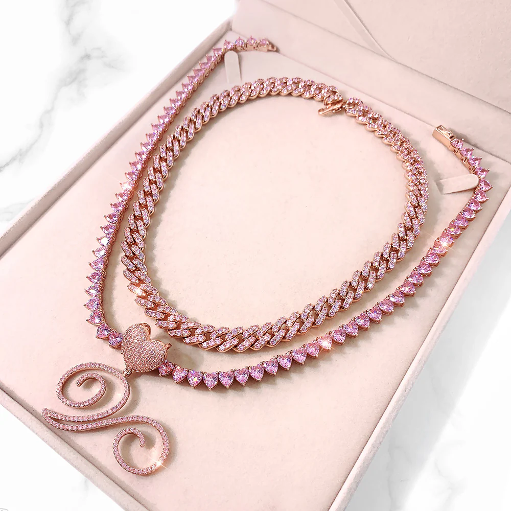Custom Initial Cuban Heart Pendant Necklace + FREE Tennis Chain - Image 13