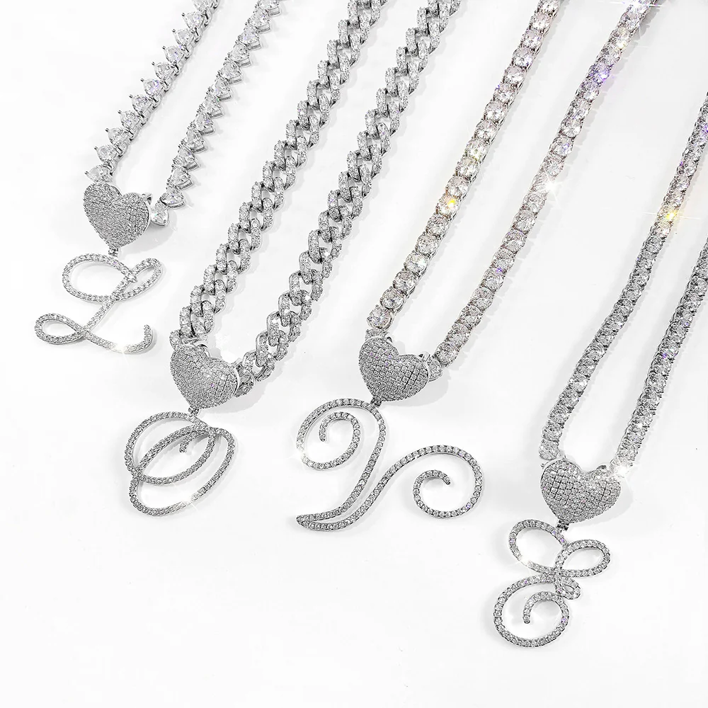 Custom Initial Cuban Heart Pendant Necklace + FREE Tennis Chain - Image 16
