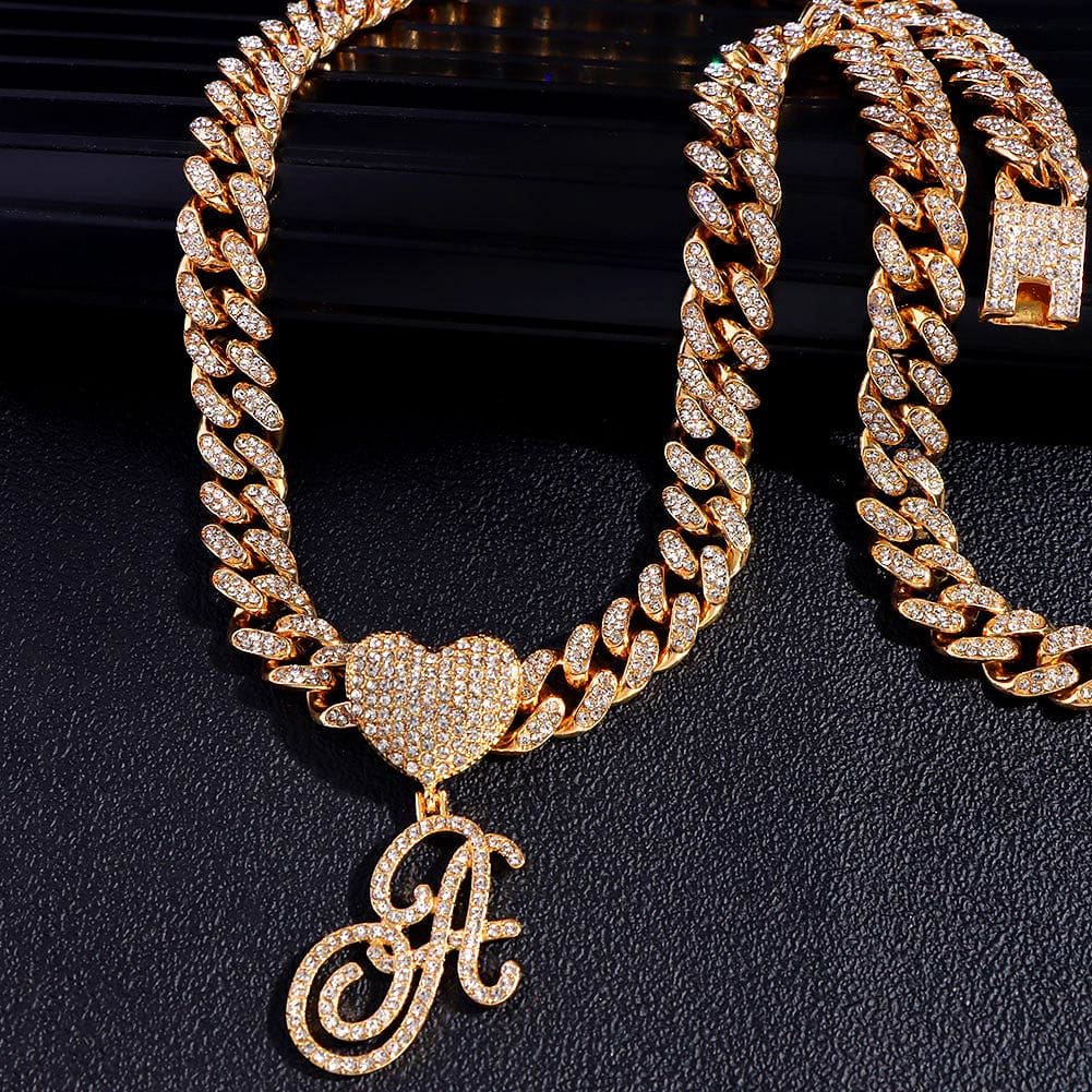 Custom Initial Cuban Heart Pendant Necklace + FREE Tennis Chain - Image 5