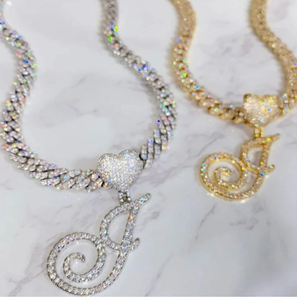 Custom Initial Cuban Heart Pendant Necklace + FREE Tennis Chain - Image 7