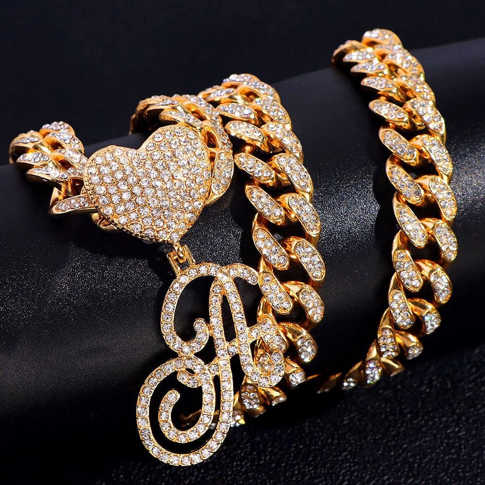Custom Initial Cuban Heart Pendant Necklace + FREE Tennis Chain - Image 9