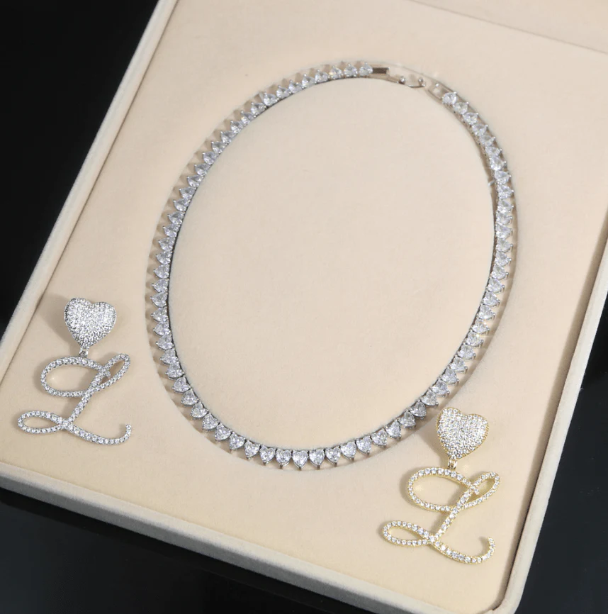 VVS Jewelry Iced Cursive Heart Initial Pendant Tennis Necklace - Image 2